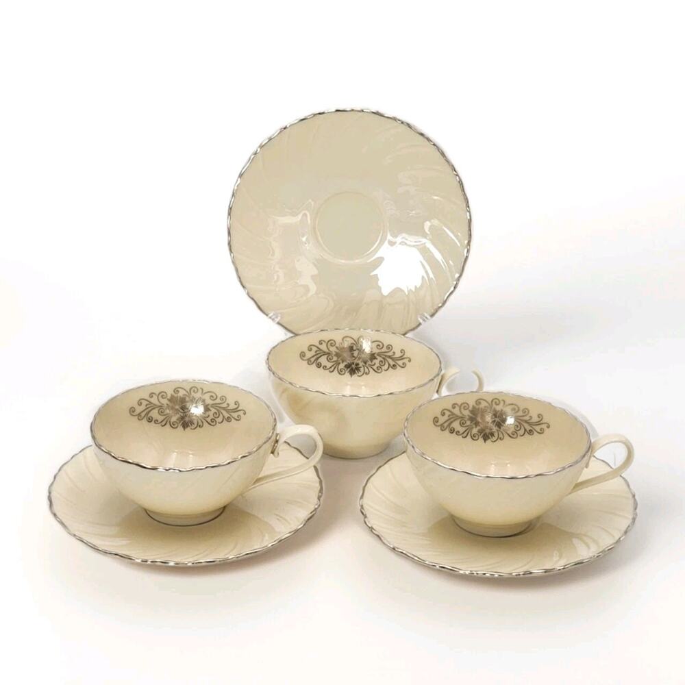 Lot of 3 Lenox Valera Cup & Saucer Sets Platinum Trim 1961-77 Fine Porcelain